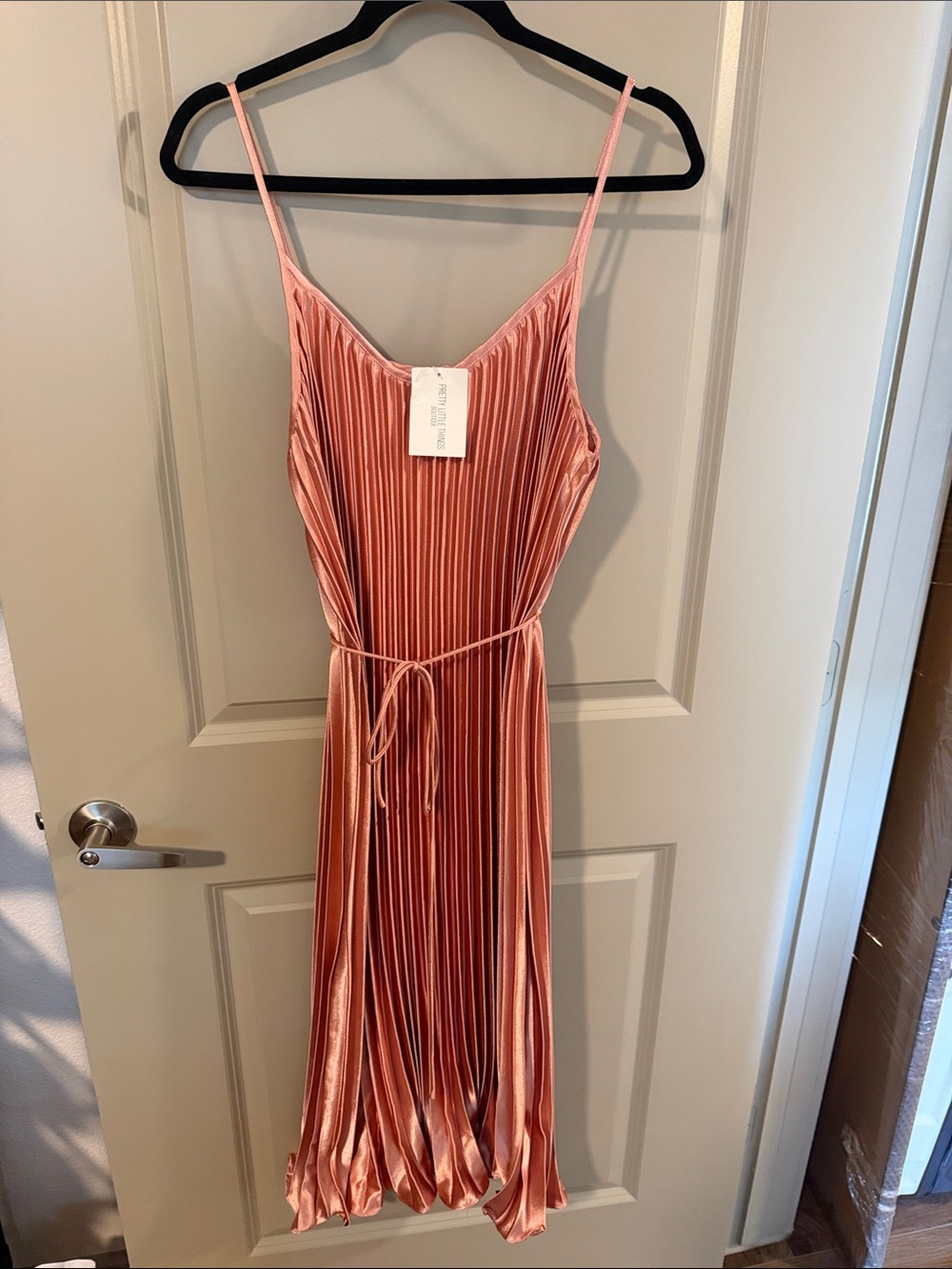 PrettyLittleThing Pleated Satin Slip Midi Dress - Rose